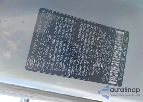 2007 Land Rover Lr3 V8 Se z USA, uszkodzony, nr VIN SALAE25427A439761